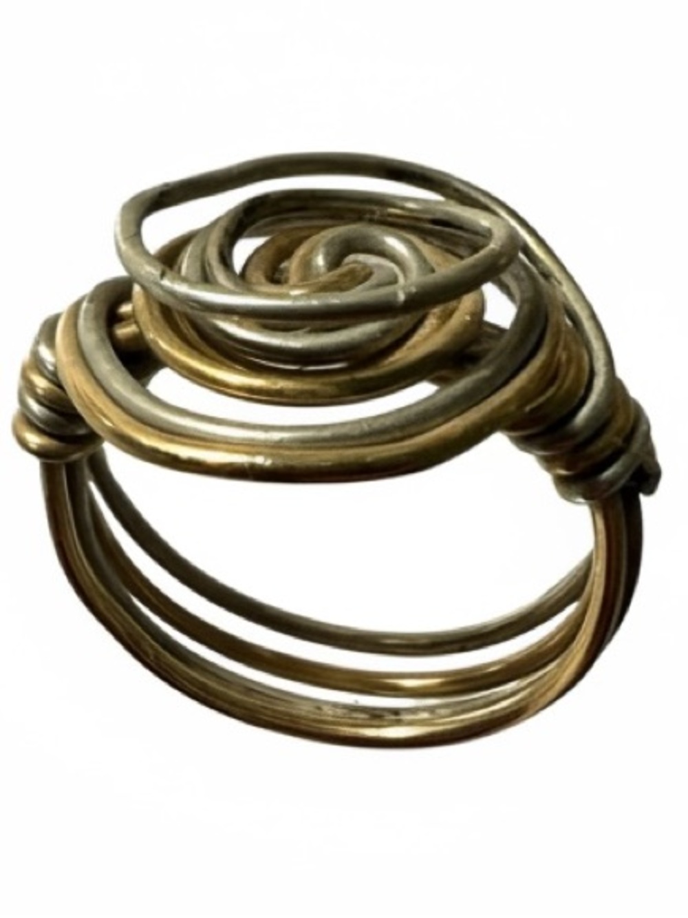 Vintage Artisan Spiral Wire Statement Ring in Patina Mixed Metals